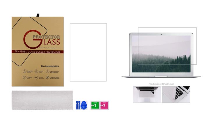 Tempered Glass Screen Protector for MacBook Air 13 Inch Model A1369 and A1466 + Large Microfiber Cleaning Cloth, Crystal Clear Anti Scratch and Bubble Free, Lifetime Risk-free Replacement Warranty