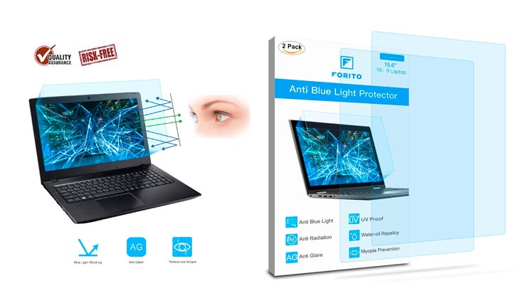 2-PACK 15.6 Inch Laptop Screen Protector -Blue Light and Anti Glare Filter, FORITO Eye Protection Blue Light Blocking & Anti Glare Screen Protector for 15.6” with 16:9 Aspect Ratio Laptop