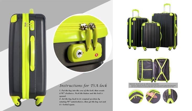 Merax Mixed Color 3 Piece Spinner Luggage Set with TSA Lock