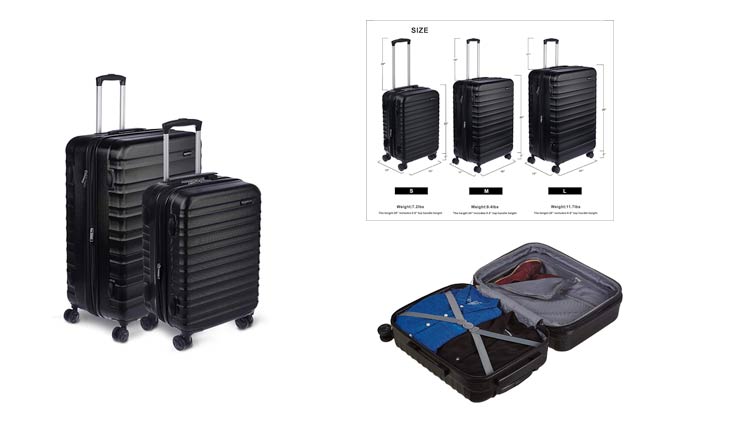 AmazonBasics Hardside Spinner Luggage - 2 Piece Set (20", 28"), Black