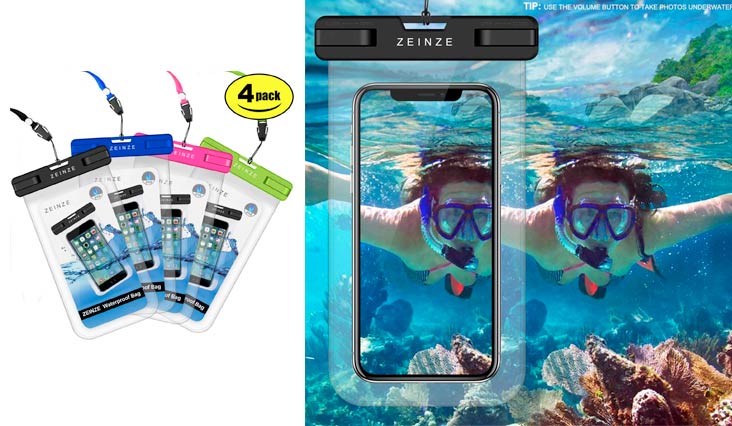 ZEINZE Waterproof Case Universal Waterproof Phone Bag Pouch Drg Bag for Iphone 6 6S 7 Plus 5 5S 5C Galaxy S8 S7 S6 S5 S4 Note 5 4 3 Google Pixel HTC LG SONY MOTO Devices Up to 6” 4 Pack