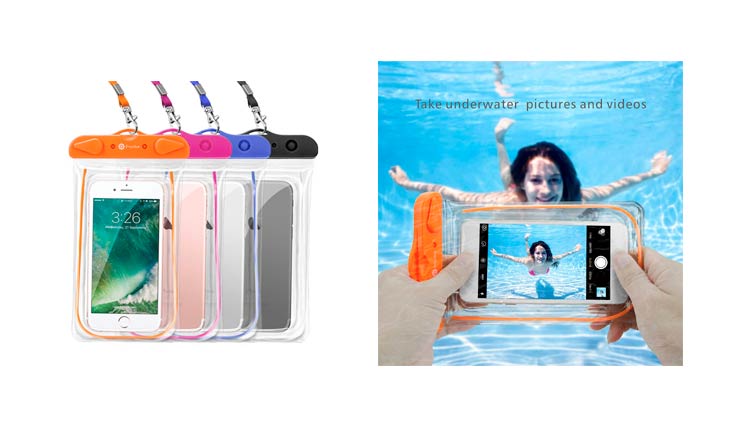 F-color Waterproof Case, 4 Pack Floating Clear Waterproof Phone Pouch TPU Dry Case Compatible iPhone X 8 7 7 Plus Home Button for iPhone, Google Pixel, Samsung, HTC, LG, Blue Black Orange Pink