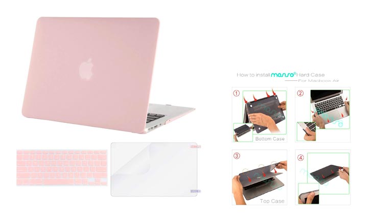 MOSISO Plastic Hard Case Shell with Keyboard Cover with Screen Protector Compatible MacBook Air 13 Inch (Models: A1369 and A1466), Rose Quartz