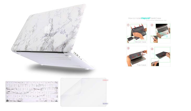MOSISO Plastic Pattern Hard Case Shell with Keyboard Cover with Screen Protector Compatible MacBook Air 13 Inch (Model: A1369 and A1466), White Marble