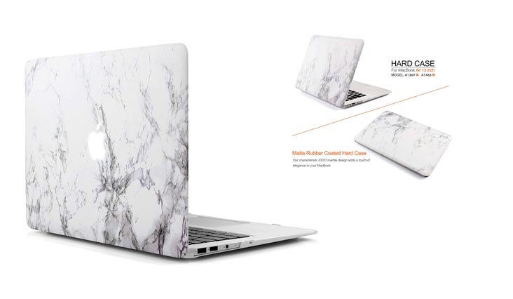 iDOO Matte Rubber Coated Soft Touch Plastic Hard Case for MacBook Air 13 inch Model A1369 and A1466 White Marble