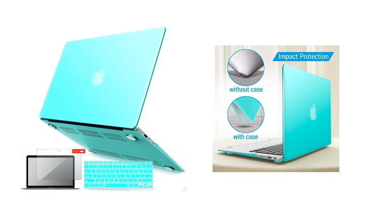 iBenzer Basic Soft-Touch Series Plastic Hard Case, Keyboard Cover, Screen Protector for Apple Macbook Air 13-inch 13" A1369/1466, Aqua
