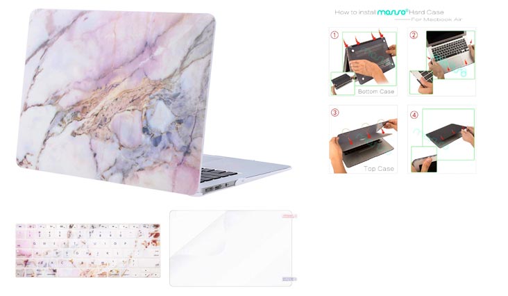 MOSISO Plastic Pattern Hard Case Shell with Keyboard Cover with Screen Protector Compatible MacBook Air 13 Inch (Model: A1369 and A1466), Colorful Marble
