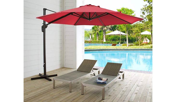 Ulax furniture 11 Ft Patio Umbrella Outdoor Offset Hanging Umbrella with Cantilever Aluminum, 360° Rotation,Canopy with Vertical Tilt, Sunbrella Fabric,Cross Base Including Heather Beige