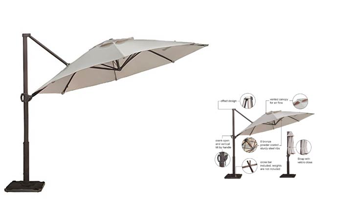 Abba Patio Offset Cantilever Umbrella 11-Feet Outdoor Patio Hanging Umbrella with Cross Base, Beige