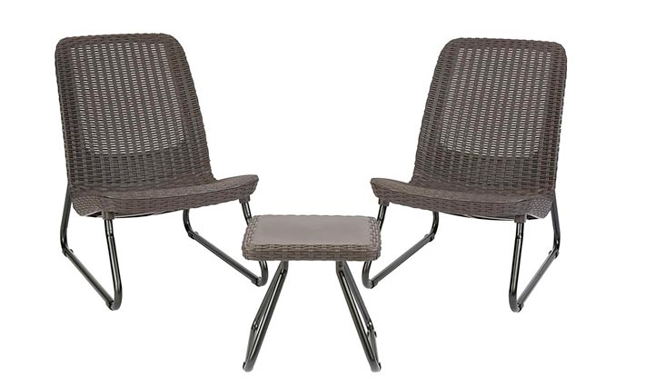 Keter Rio 3 Pc All Weather Outdoor Patio Garden Conversation Chair & Table Set Furniture, Brown