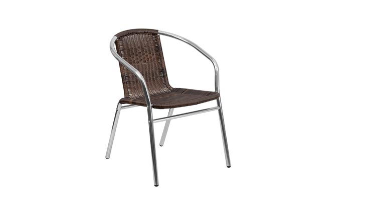 Flash Furniture Commercial Aluminum and Dark Brown Rattan Indoor-Outdoor Restaurant Stack Chair