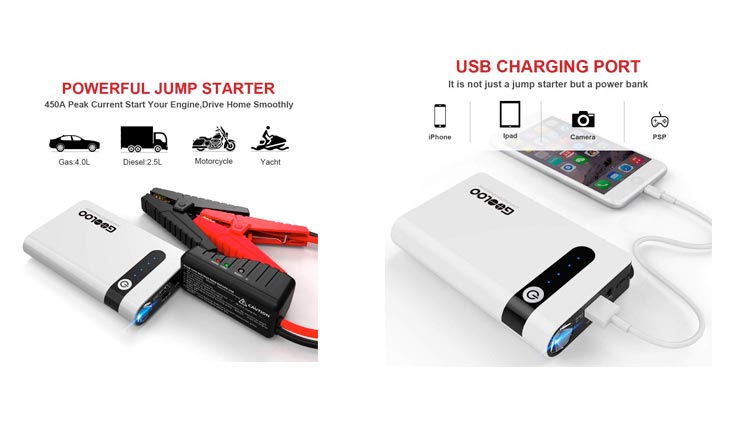 GOOLOO 800A Peak 18000mAh Car Jump Starter (Up to 7.0L Gas or 5.5L Diesel Engine) Portable Phone Charger Auto Battery Booster Power Pack, Built-in LED Light and Smart Protection