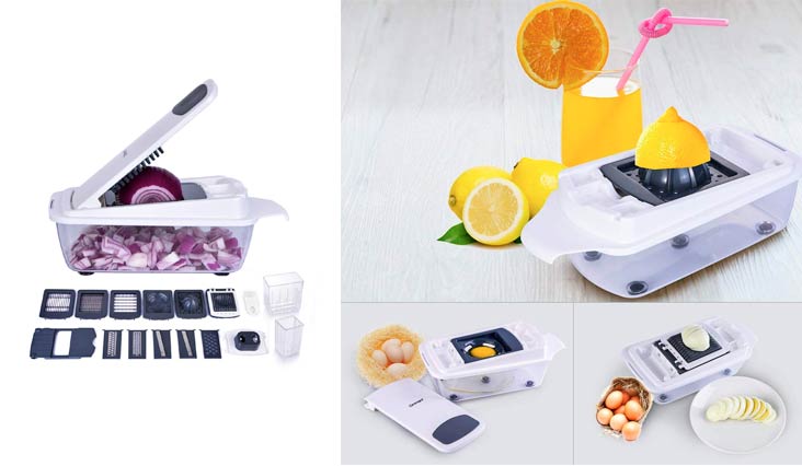 Vegetable Chopper,Ommani Food Chopper Cutter 11 Interchangeable Stainless Steel Blades Multifunction More Container Capacity Strongest Heavier Duty Multi Vegetable Fruit Cheese Onion Chopper Dicer Kit