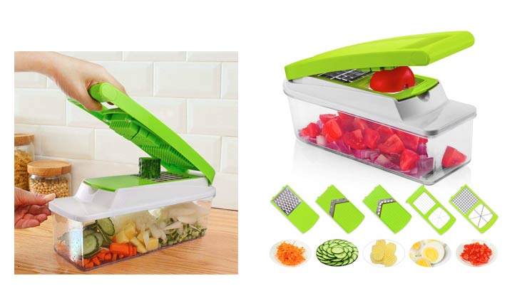 Vegetable Chopper, Onion Chopper, 13 Pieces with 7 Interchangeable Stainless Steel Blades and Peeler, for Fruits Cheese and Onions (Cleaning Brush included) by TechPlus
