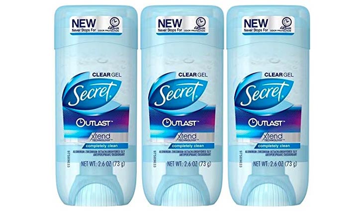 Secret Outlast Antiperspirant and Deodorant Clear Gel, Completely Clean - 2.6 Oz Each, Pack of 3