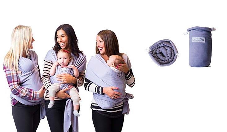 Best Baby Carrier Sling Wrap for Moms - Original Grey Cotton Quality Material - Comfortable, Durable, & Fashionable - For Mothers with Infant Newborn to 35lbs Babies - Shower Gift - By Belephant Baby