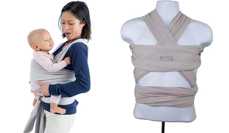 Mo+m Baby Wrap (Stone Grey) – Ultra Soft Infant Sling Child Carrier Keeps Your Baby Comfortable & Safe – 4 Different Carries – Cotton/Spandex Stretchy Wrap
