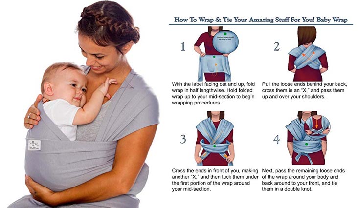 MoM-me Baby Wrap - Baby Carrier - 4 in 1 Multi-Use - Nursing Cover - Postpartum Belt - Baby Sling - Soft Infant Carrier - Perfect for Baby Showers - Neutral Grey for Girls and Boys