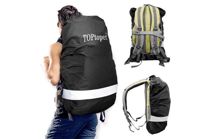 TOPtoper Reflective Waterproof Backpack Rain Cover (25-80L), Upgraded Adjustable Vertical Buckle Strap and Storage Bag