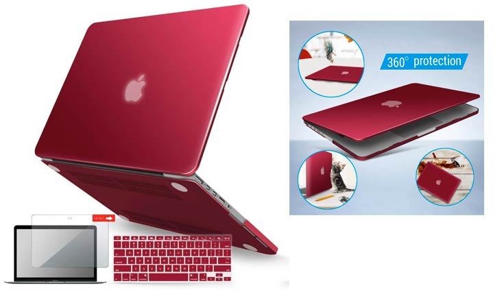 iBenzer Basic Soft-Touch Series Plastic Hard Case, Keyboard Cover, Screen Protector for Apple Previous Generation MacBook Pro 13-inch 13'' with Retina Display A1425/1502, Wine Red