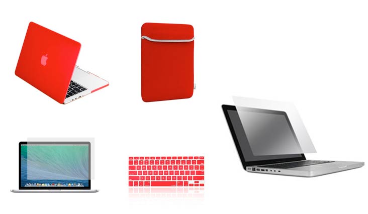 TopCase Rubberized Hard Case for 13-Inch Macbook Pro A1425 and A1502 Bundle with Sleeve, Silicone Keyboard Cover, Clear Screen Protector and Mouse Pad - Red