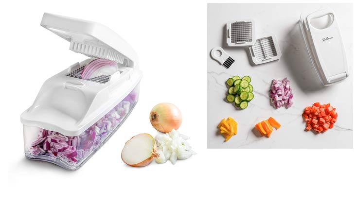Vegetable Chopper Pro Onion Chopper by Bellemain Heaviest Duty, Vegetable Dicer Includes Interchangeable Inserts for 1/4" Dice, 1/2" Dice & 1/4" Julienne, Catchment/Storage Container, lid and brush