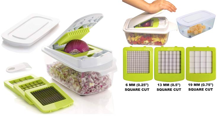 Brieftons QuickPush Food Chopper: Strongest & 200% More Container Capacity, 30% Heavier Duty, Onion Chopper, Kitchen Vegetable Dicer, Fruit and Cheese Cutter, with 3 Dicing Blades & Keep-Fresh Lid