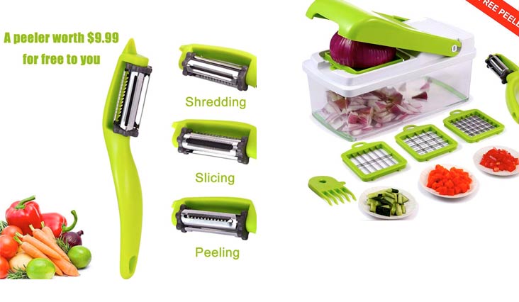 Vegetable Chopper, Upintek Vegetable Fruit Dicer,Effortless No-Mess Salad Onion Vegetable Cutter+Peeler Slicer (Freebies),3Interchangeable Blades Set with Food Container,Cleaning Brush for Veggie Pasta