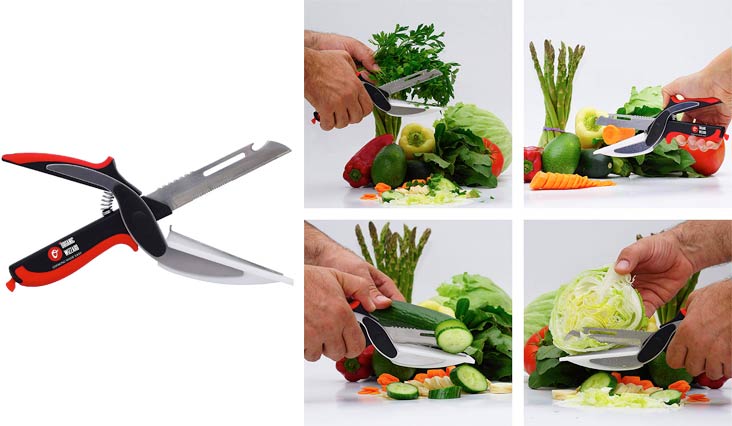 Organic Wizzard Kitchen Knife with Cutting Board and Finger Guard, 6 in 1 Universal Scissors Food Chopper, Slicer, Cutter, Dicer for Vegetables Fruits Meat and Cheese [Upgraded Version] (Color1)